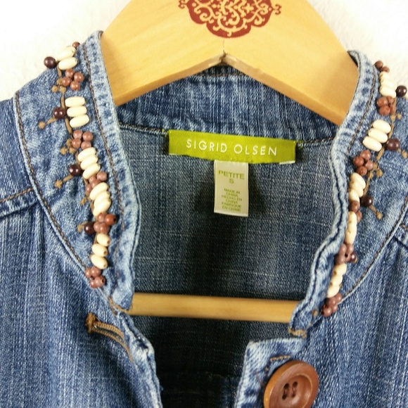 Sigrid Olsen Womens beaded denim jacket - Picture 4 of 6